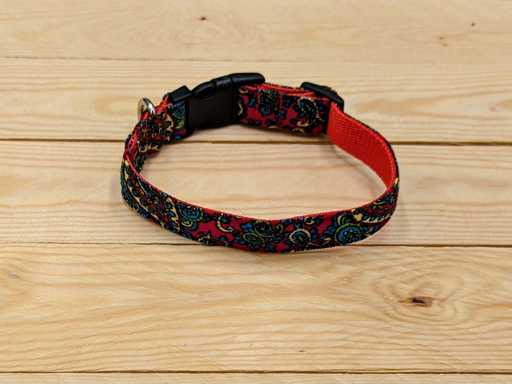 Red Paisley Dog Collar Side View