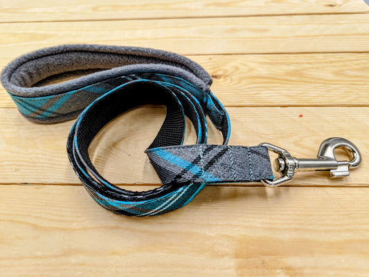 Turquoise and Grey Check Dog Lead