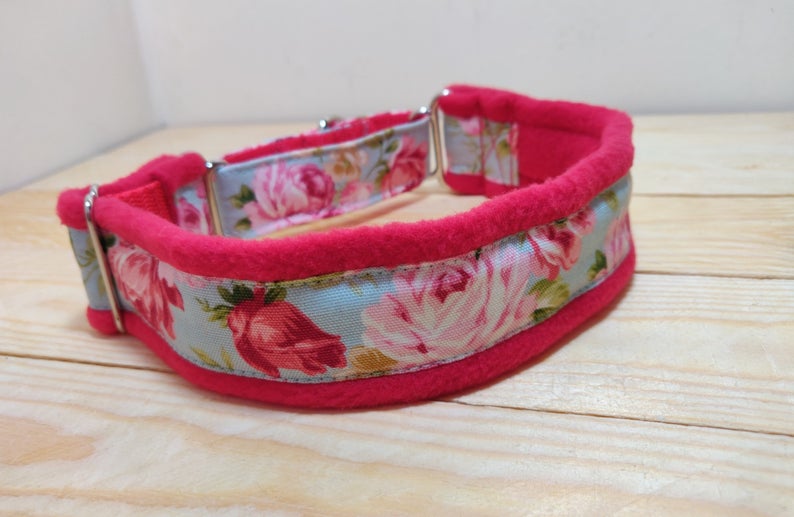 Duck Egg Floral Fleece Lined Martingale/Half-Check Dog Collar